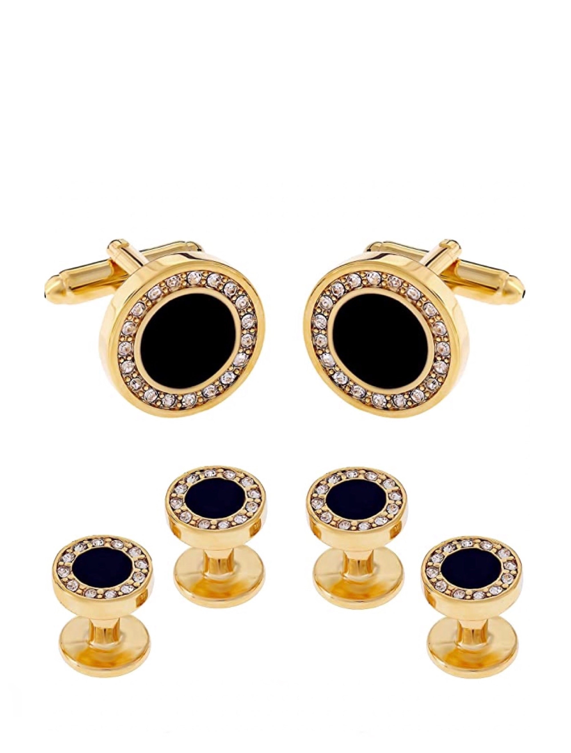 18K Gold Black Tie Formal Cufflink Set
