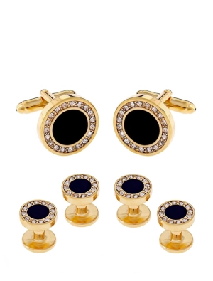 18K Gold Black Tie Formal Cufflink Set