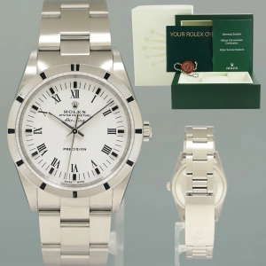 2004 MINT Rolex Air-King 14010 White Roman Dial 34mm Steel Watch Box