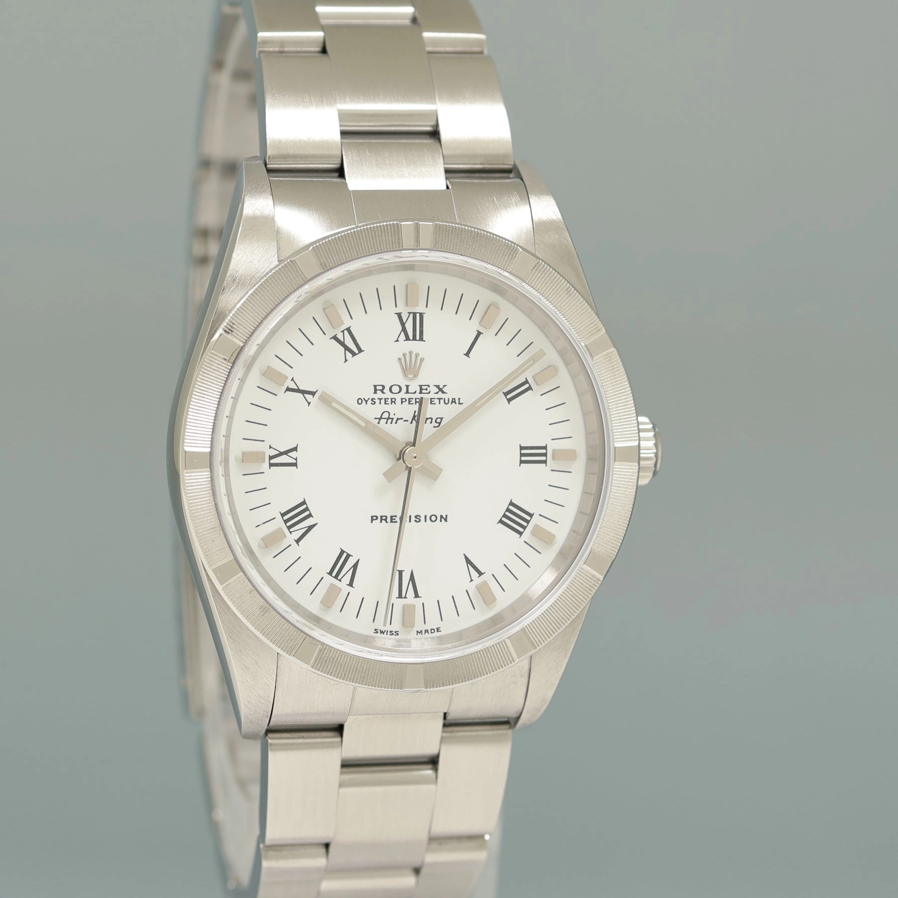2004 MINT Rolex Air-King 14010 White Roman Dial 34mm Steel Watch Box