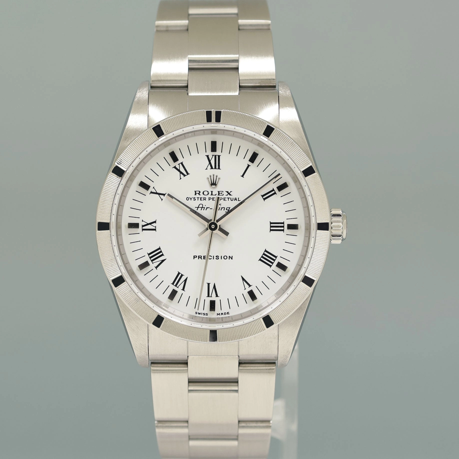 2004 MINT Rolex Air-King 14010 White Roman Dial 34mm Steel Watch Box