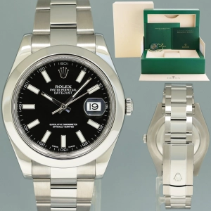 2014 MINT Rolex DateJust II 116300 Black Stick Oyster Steel 41mm Watch Box