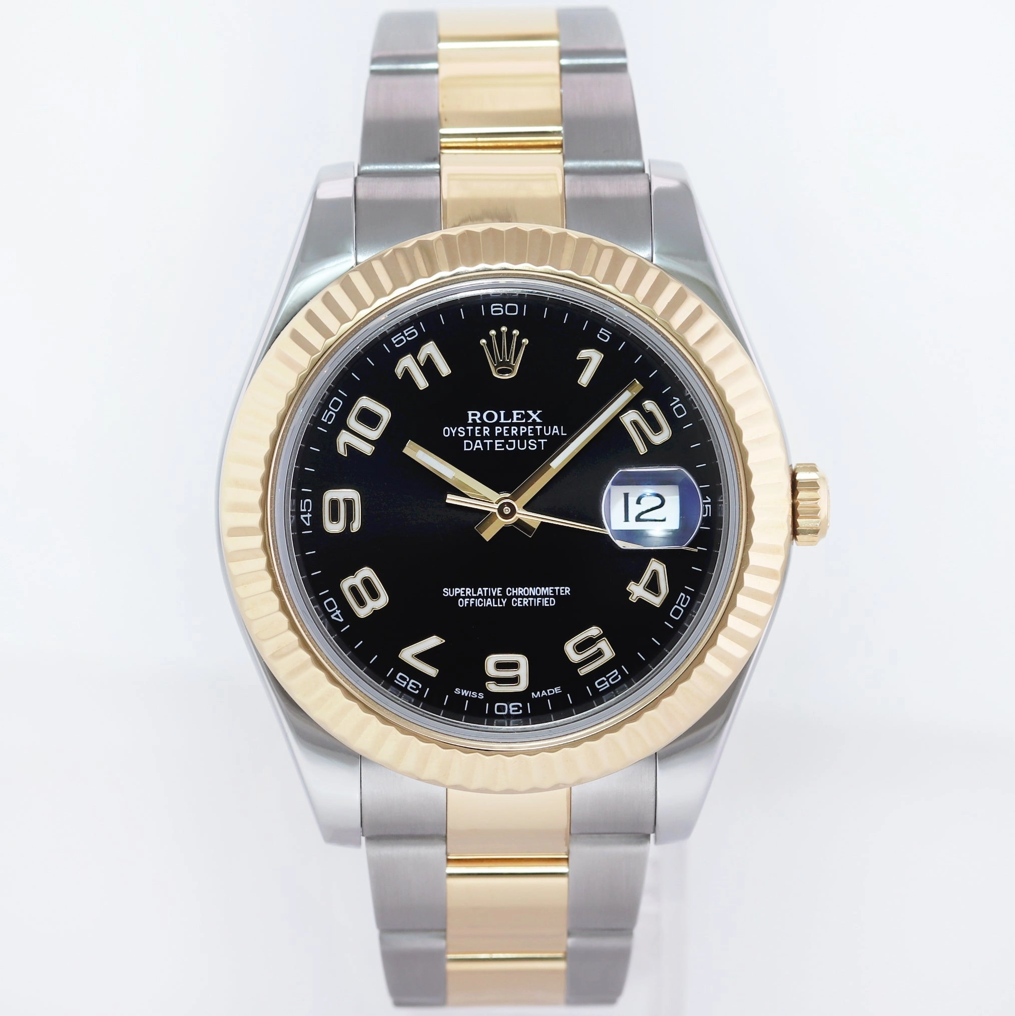 2014 MINT Rolex Datejust II 2 Black Arabic 116333 Two-Tone Yellow Gold Watch Box