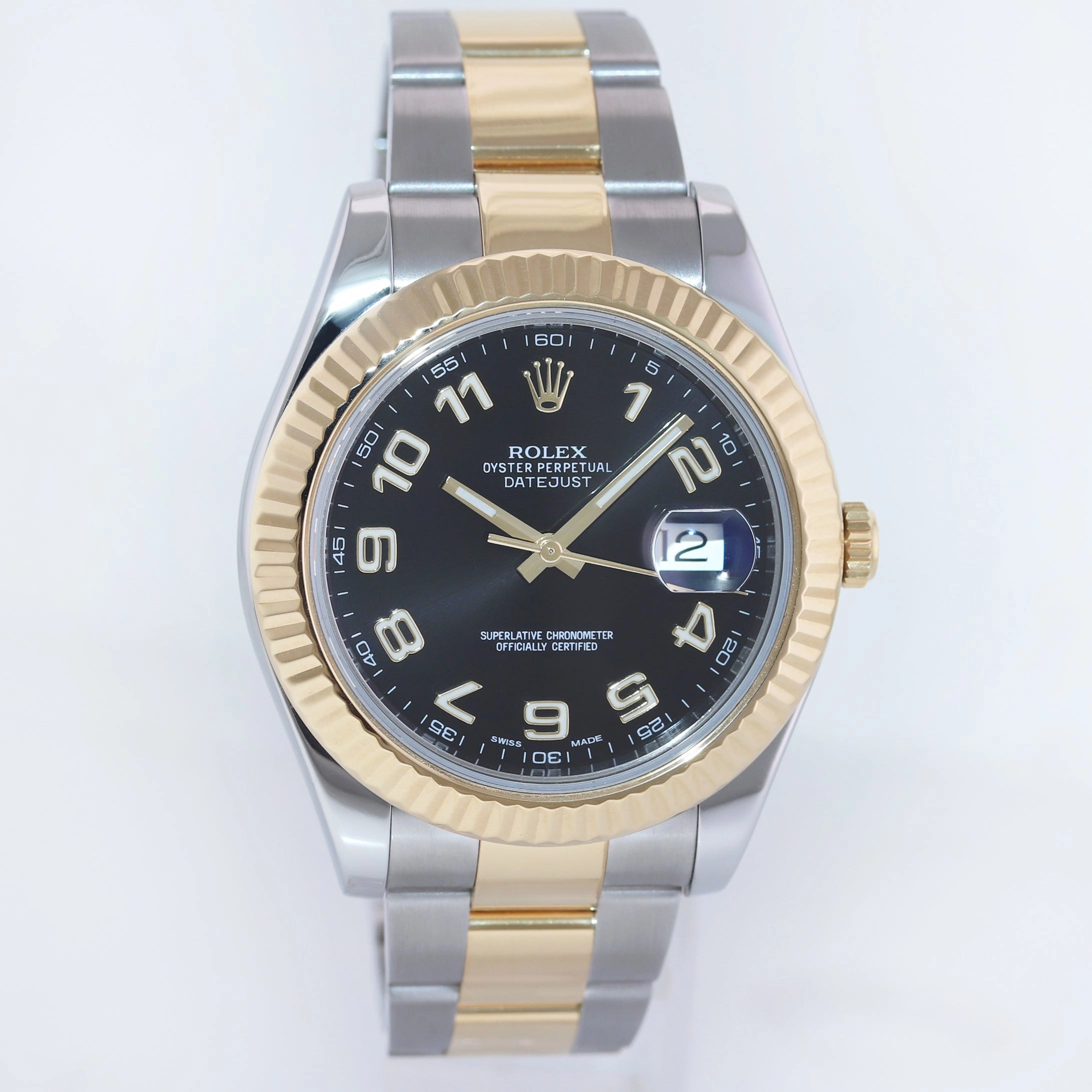 2014 MINT Rolex Datejust II 2 Black Arabic 116333 Two-Tone Yellow Gold Watch Box