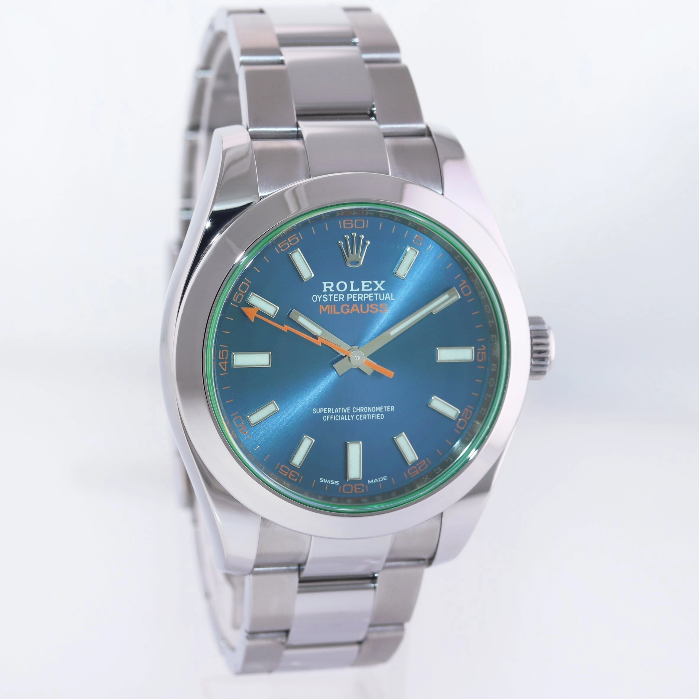 2018 MINT PAPERS Rolex Milgauss Blue Dial Anniversary Green 116400GV Steel Watch