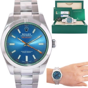 2018 MINT PAPERS Rolex Milgauss Blue Dial Anniversary Green 116400GV Steel Watch