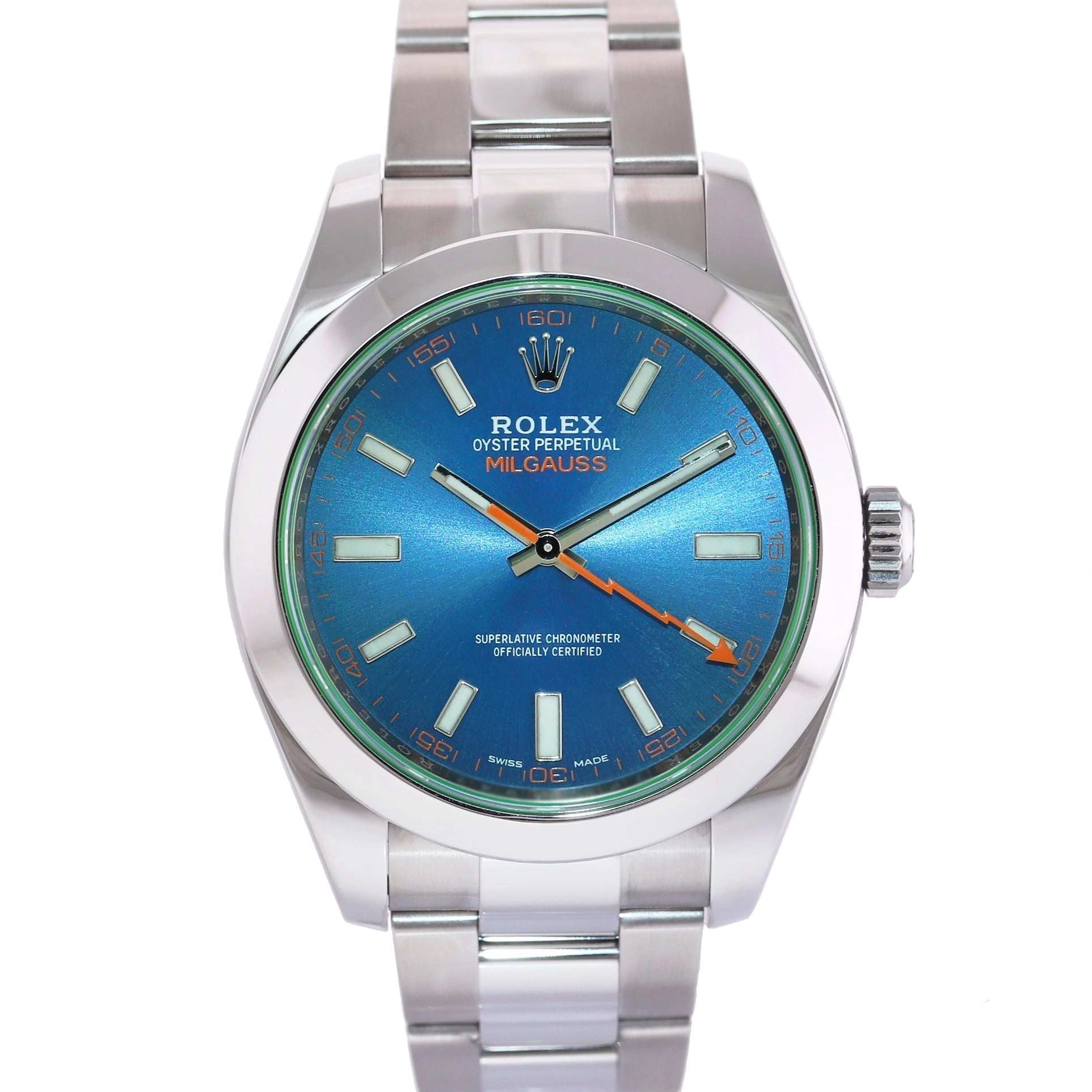 2018 MINT PAPERS Rolex Milgauss Blue Dial Anniversary Green 116400GV Steel Watch