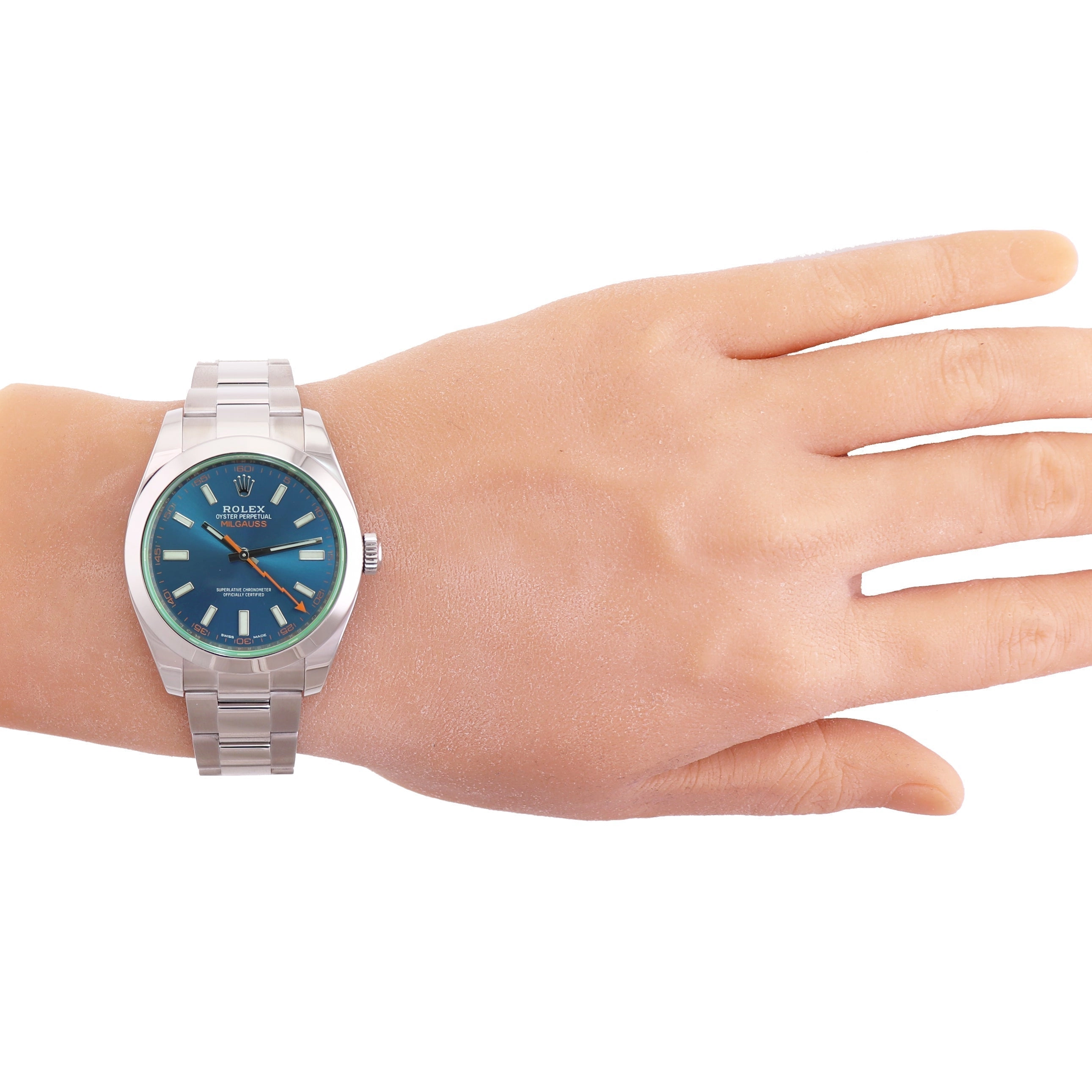 2018 MINT PAPERS Rolex Milgauss Blue Dial Anniversary Green 116400GV Steel Watch