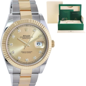 2021 MINT Rolex DateJust 126333 Two Tone Gold Champagne Diamond 41mm Watch Box