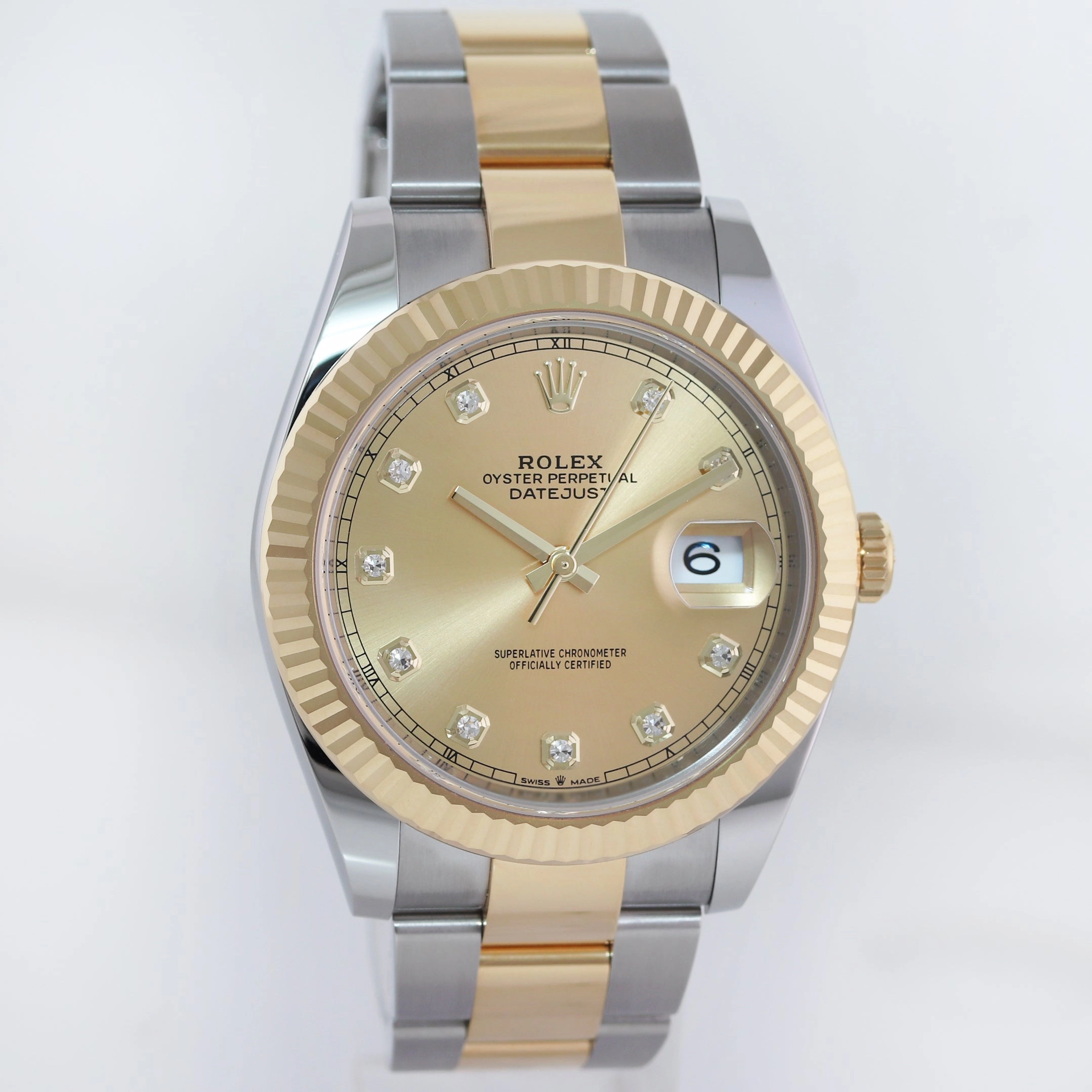 2021 MINT Rolex DateJust 126333 Two Tone Gold Champagne Diamond 41mm Watch Box
