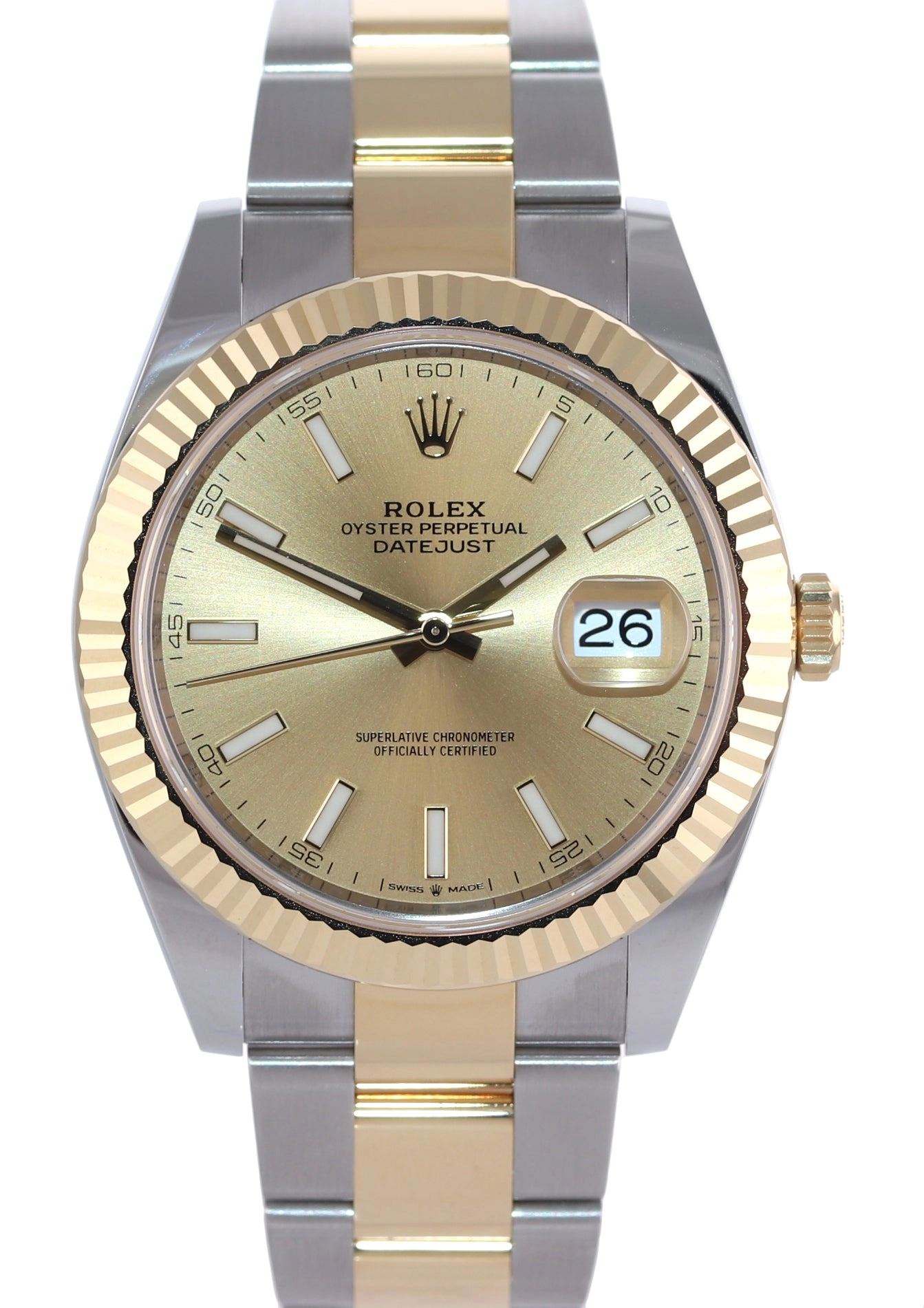 2022 MINT Rolex DateJust 41 126333 Two Tone Gold Champagne Stick Watch Box
