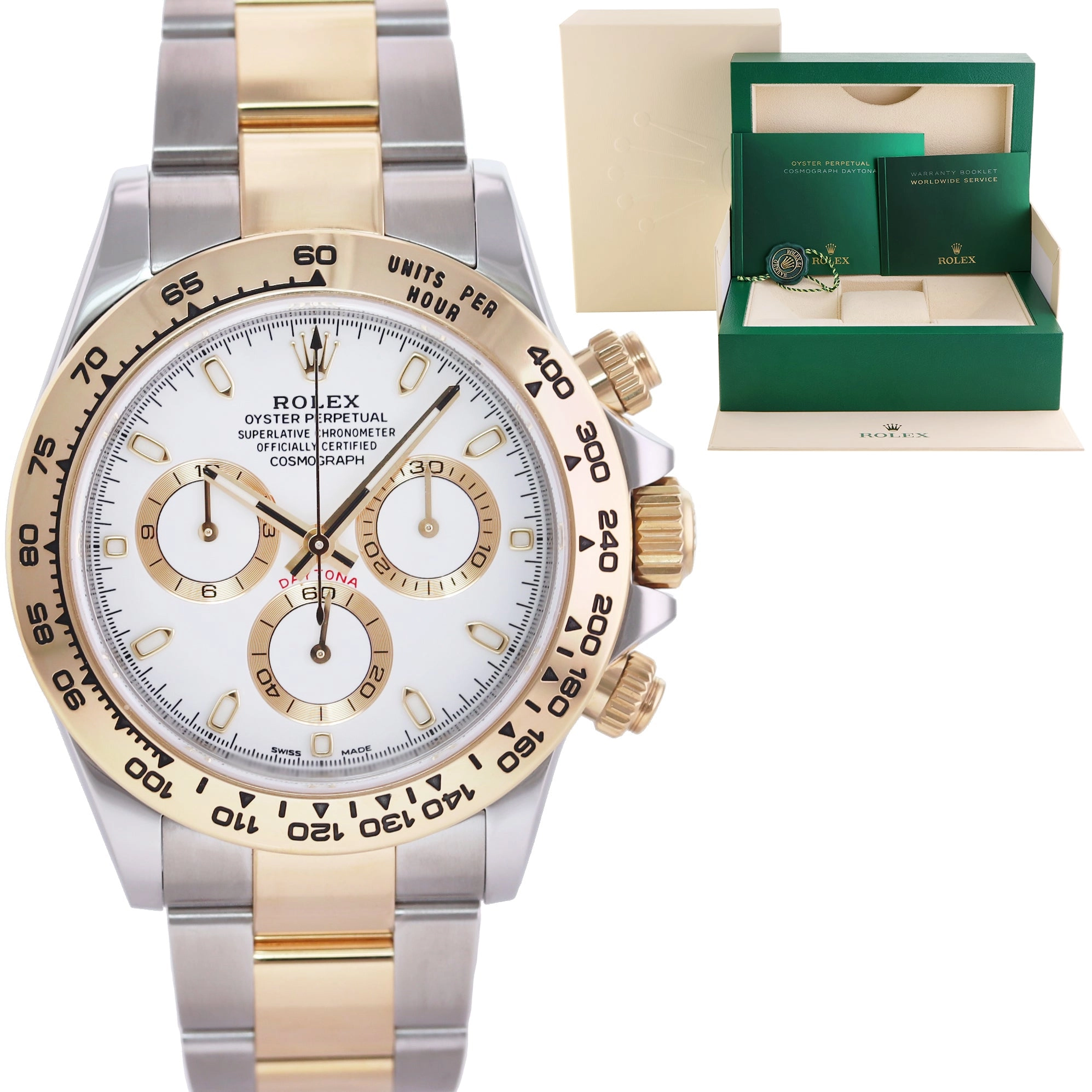 2022 NEW Rolex Daytona 116503 White Chronograph Two Tone Gold Steel Watch Box