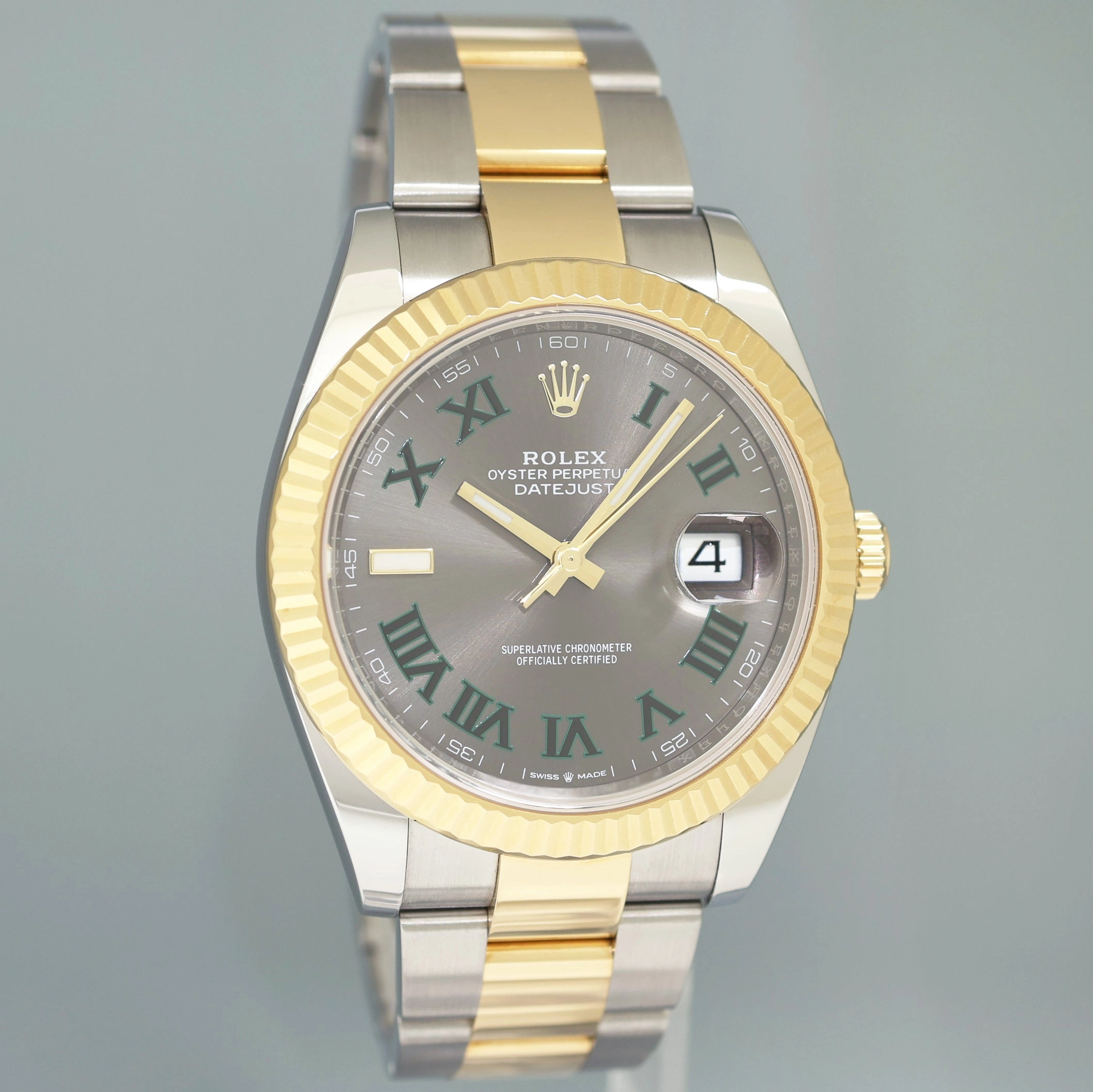2023 MINT Rolex DateJust 41 126333 Two Tone Yellow Gold Wimbledon Oyster Watch Box