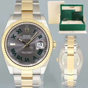 2023 MINT Rolex DateJust 41 126333 Two Tone Yellow Gold Wimbledon Oyster Watch Box