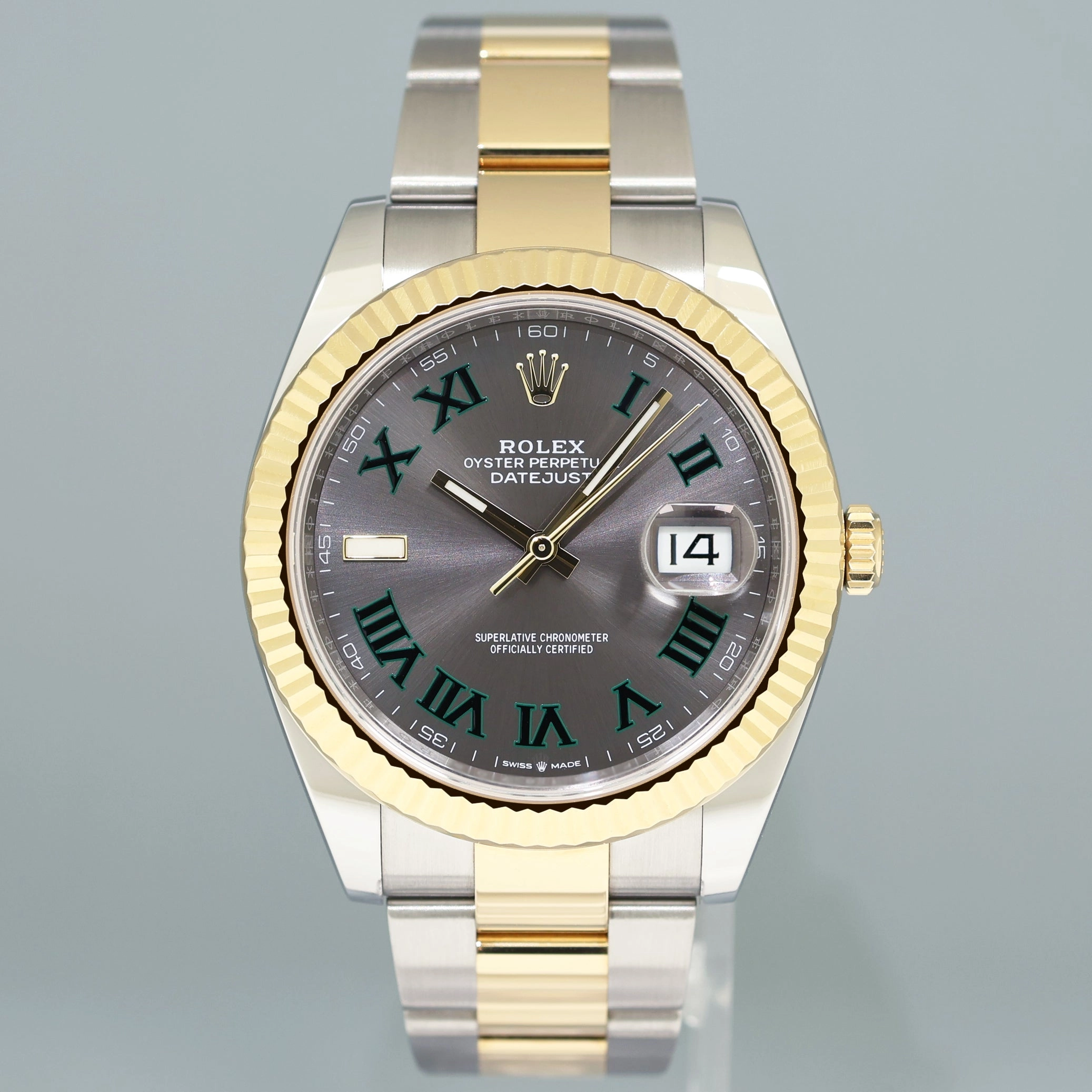 2023 MINT Rolex DateJust 41 126333 Two Tone Yellow Gold Wimbledon Oyster Watch Box