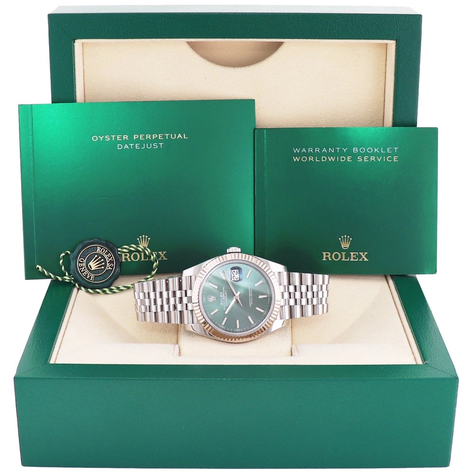 2023 MINT Rolex DateJust 41 Mint Green Stick 41mm Jubilee Band 126334 Watch Box