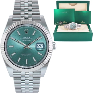 2023 MINT Rolex DateJust 41 Mint Green Stick 41mm Jubilee Band 126334 Watch Box