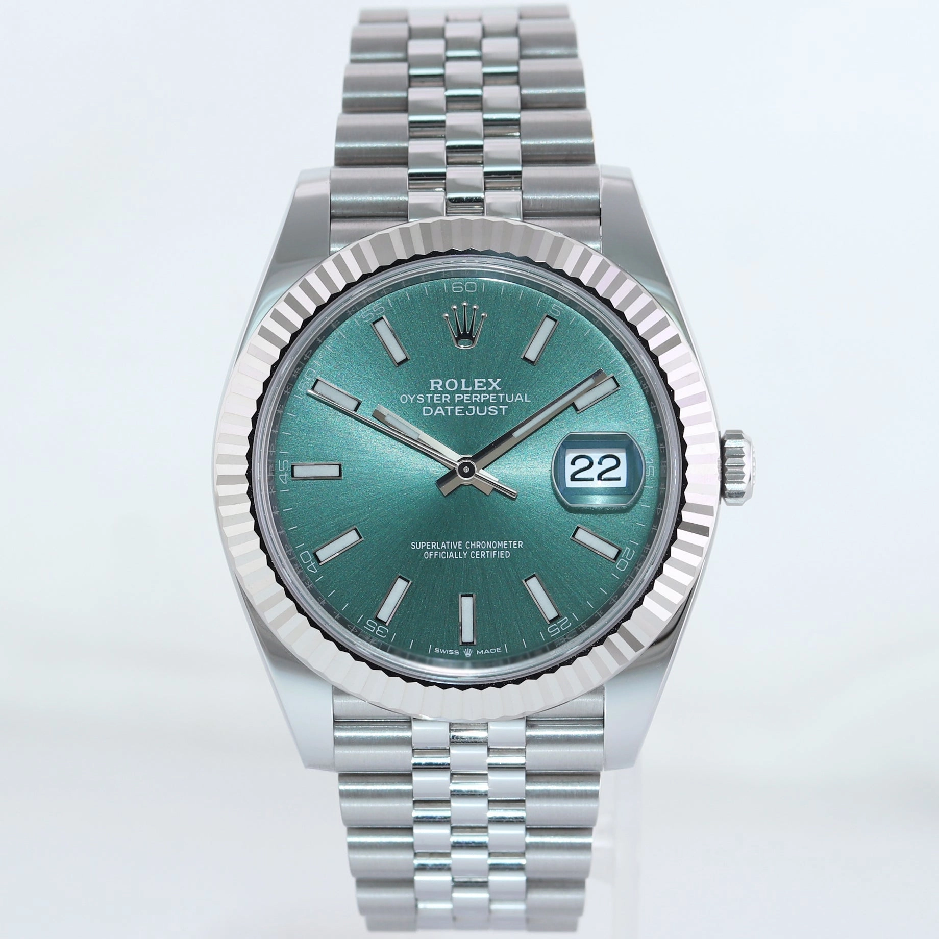 2023 MINT Rolex DateJust 41 Mint Green Stick 41mm Jubilee Band 126334 Watch Box