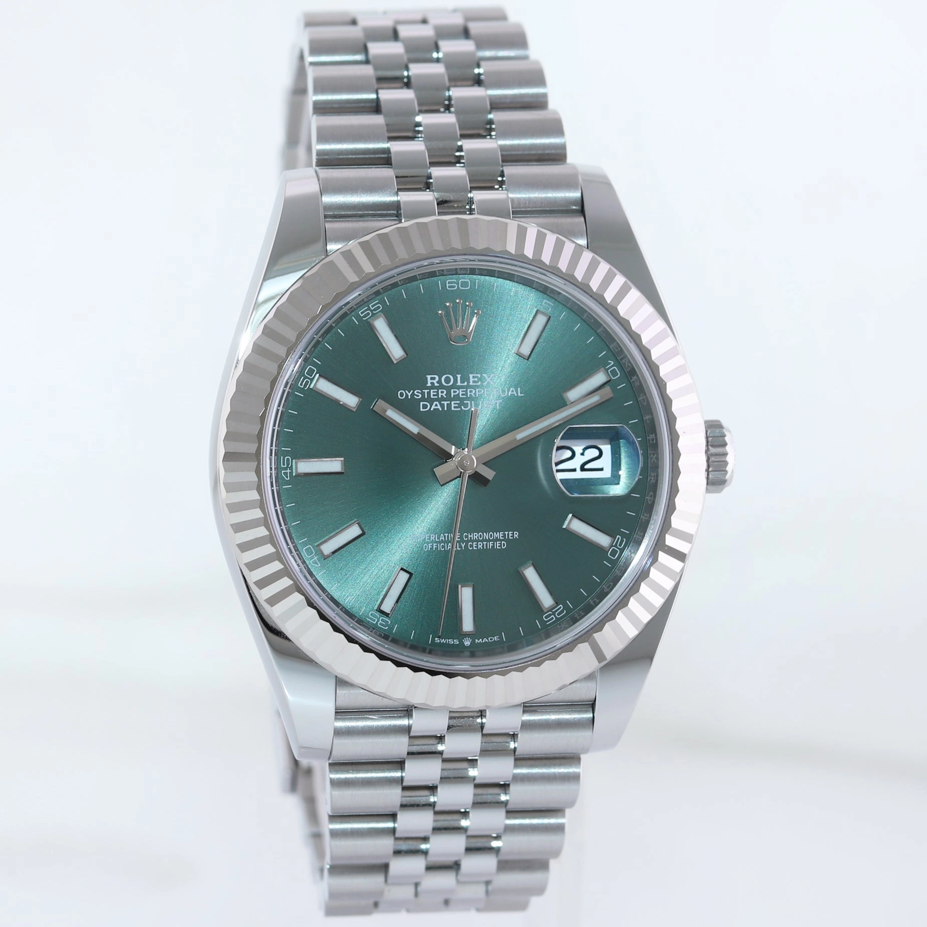 2023 MINT Rolex DateJust 41 Mint Green Stick 41mm Jubilee Band 126334 Watch Box