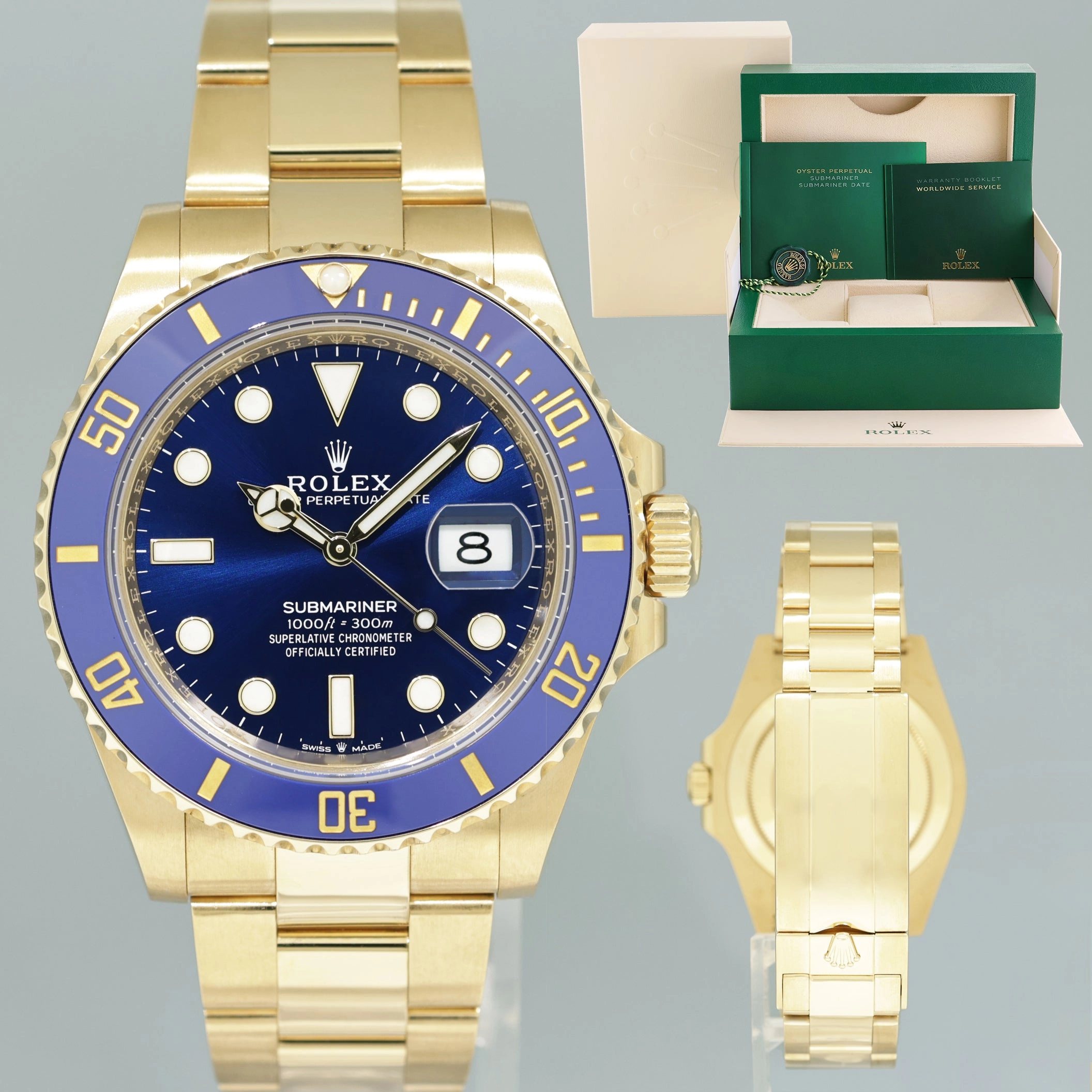 2023 NEW Rolex Sunburst Blue Dial Ceramic Bezel 126618LB Yellow Gold 41mm Watch Box