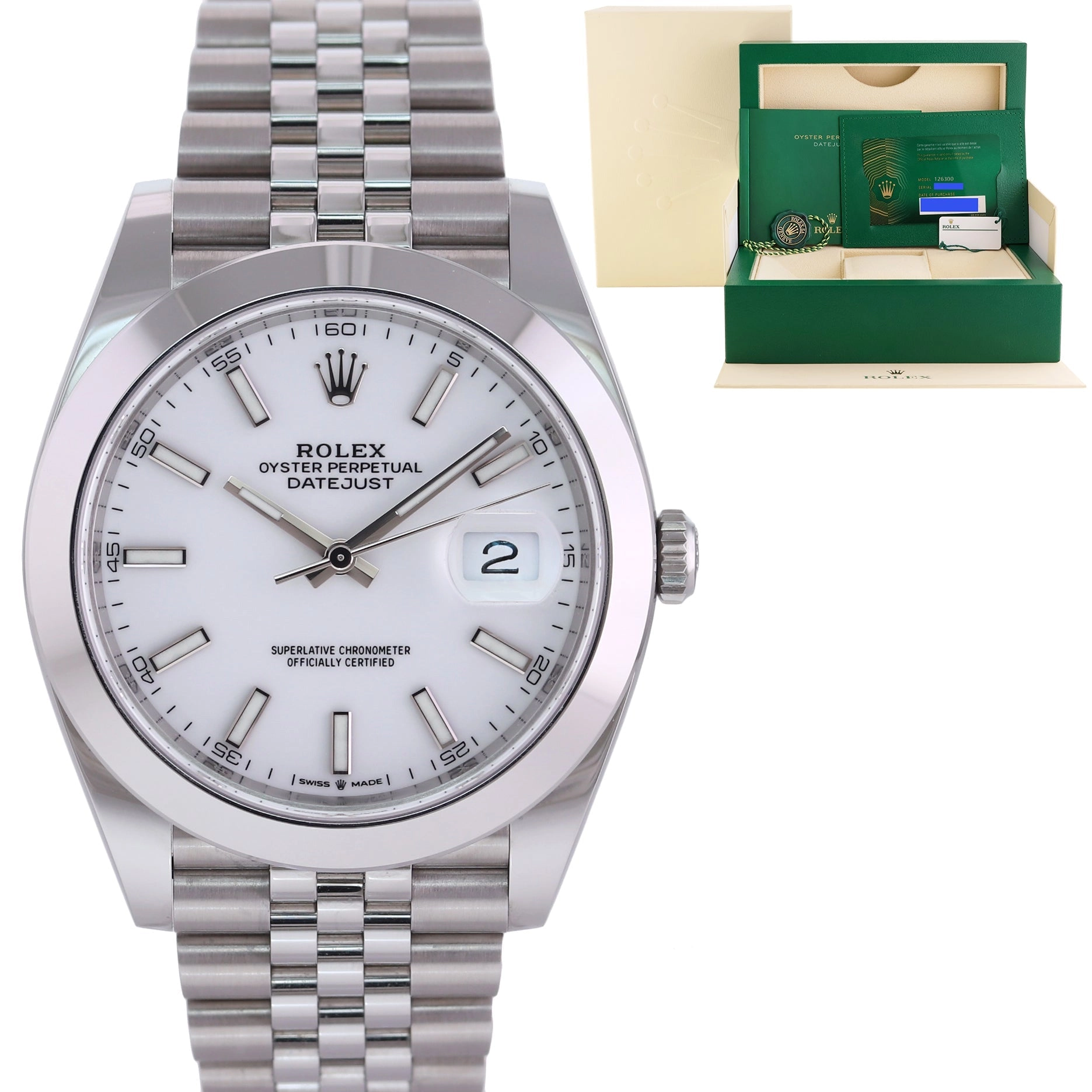 2024 NEW PAPERS Rolex DateJust 41 Steel 126300 White Jubilee 41mm Watch Box