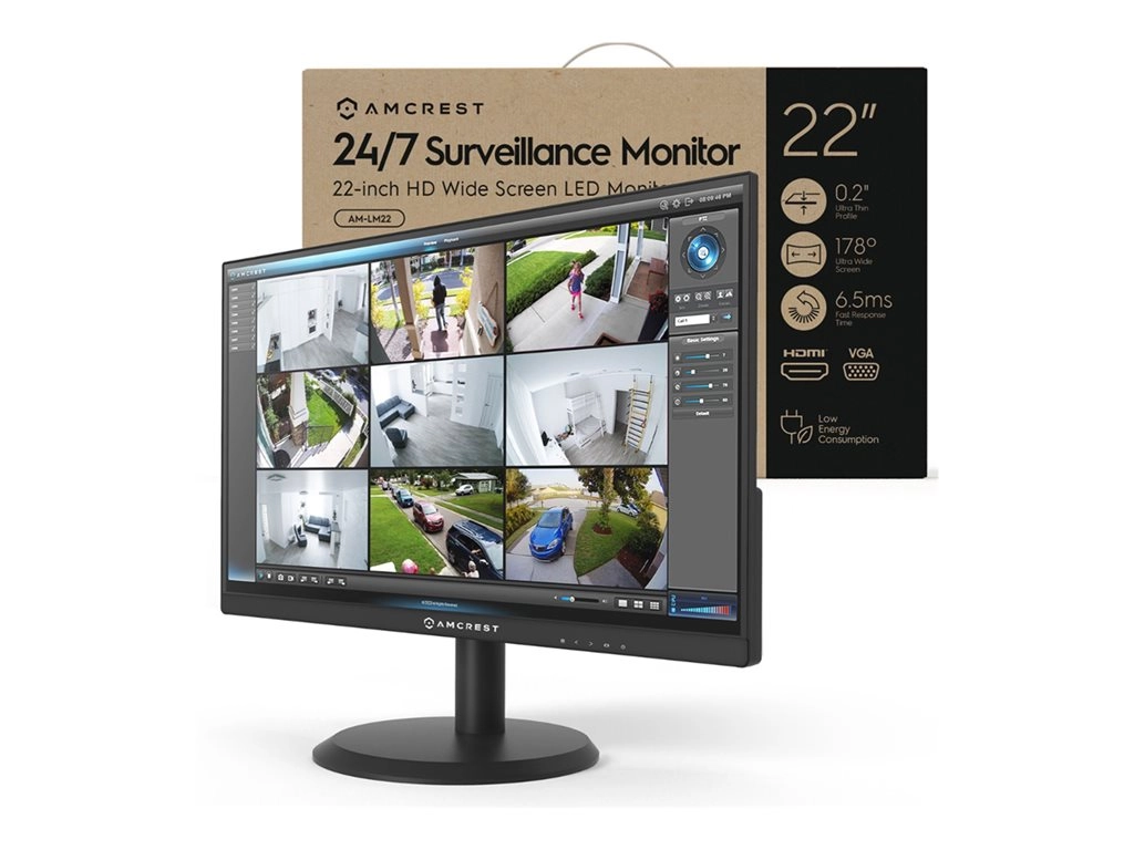 Amcrest AM-LM22 - LED monitor - 22 (21.45" viewable) - 1920 x 1080 Full HD (1080p) @ 60 Hz - 250 cd/mï¿½ - 3000:1 - 6.5 ms -