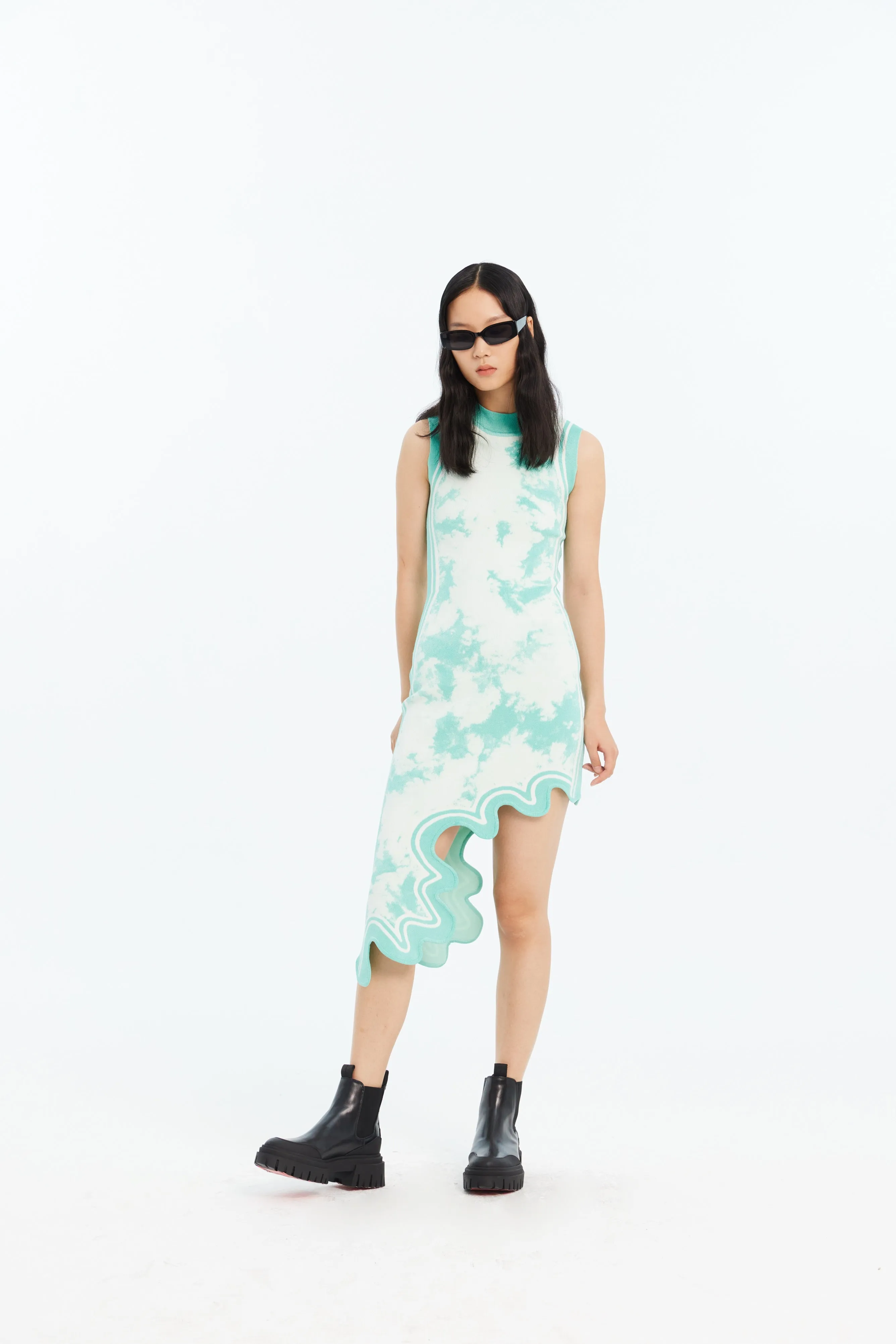 BROOKLYN ECO TIE DYE WAVY ASYMMETRIC DRESS
