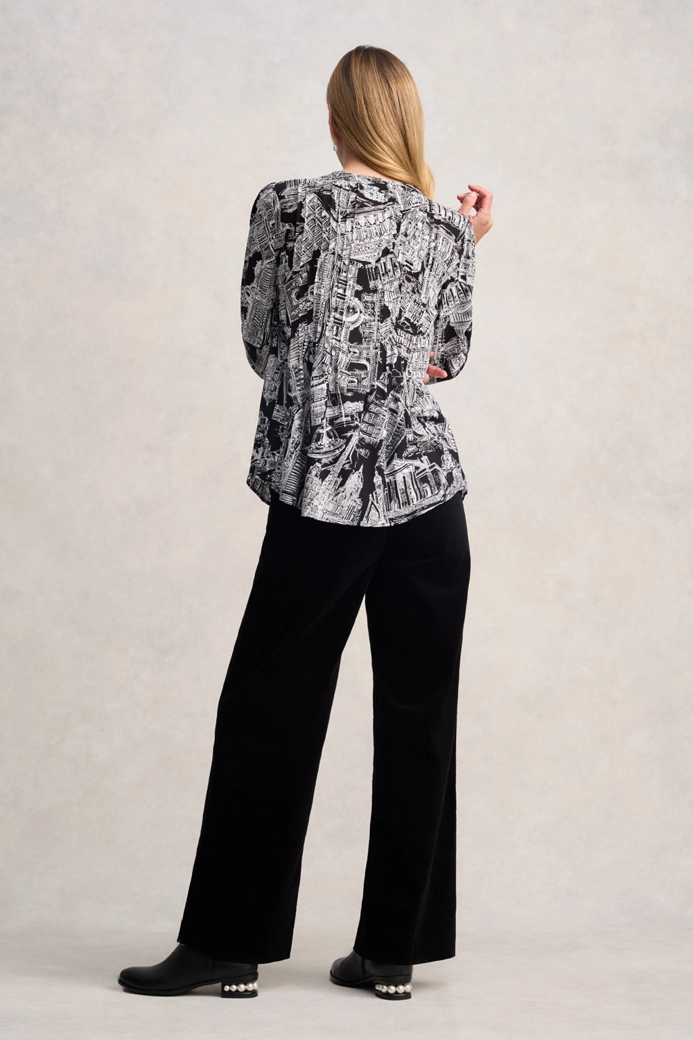 Long Sleeve Light Weight Blouse - France Capital Print