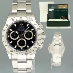 MINT 2021 RSC PAPERS Rolex Daytona 116520 Black Chrono Steel Cosmograph Watch