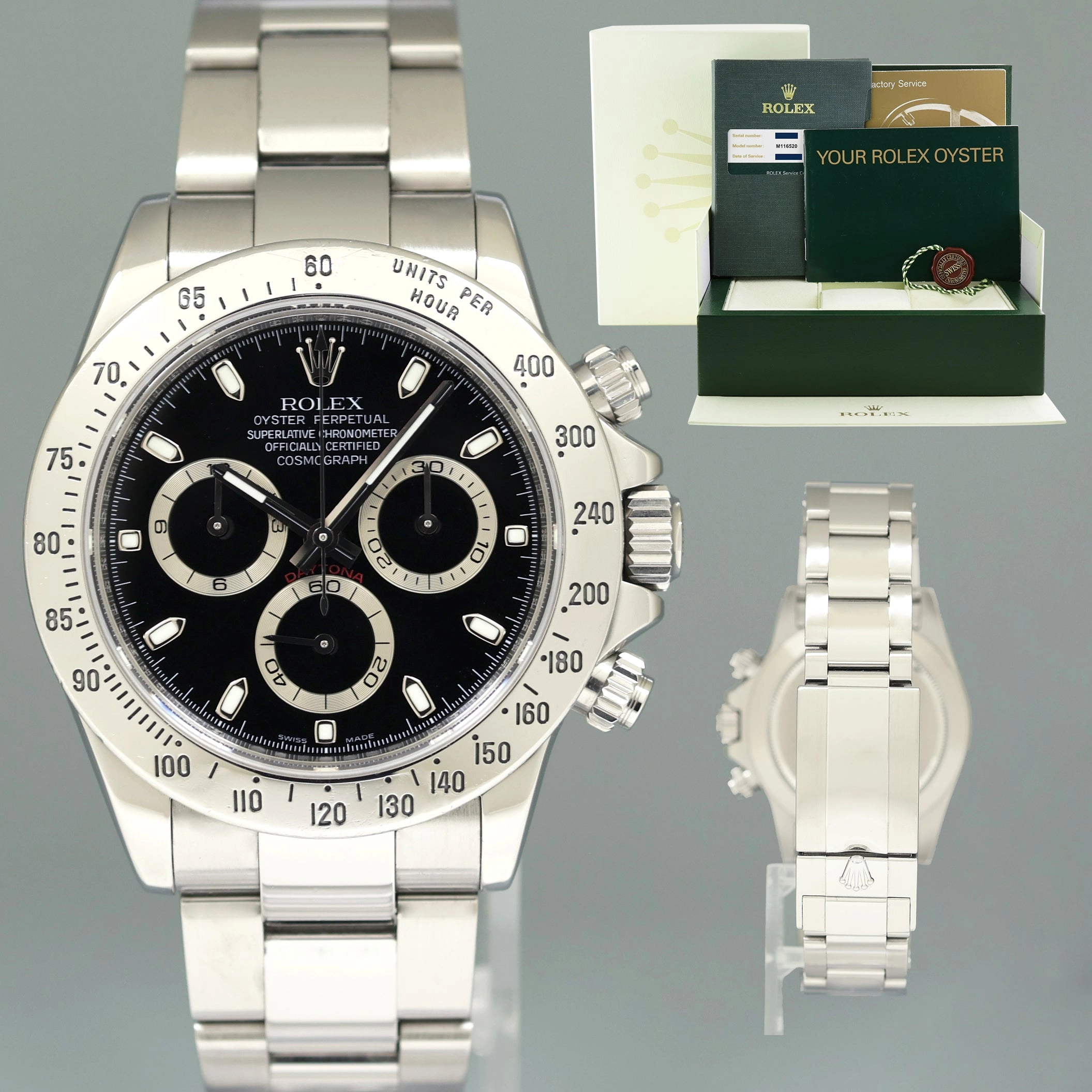 MINT 2021 RSC PAPERS Rolex Daytona 116520 Black Chrono Steel Cosmograph Watch