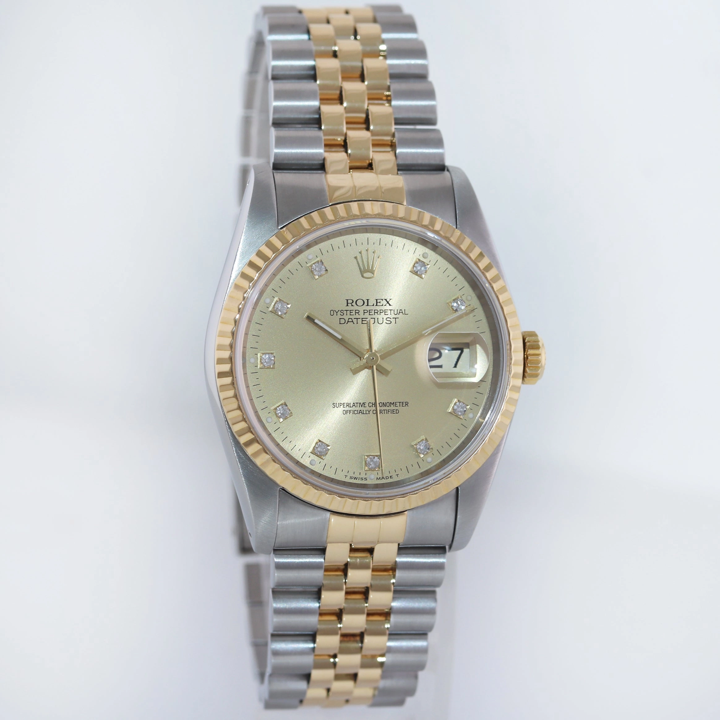 MINT Rolex DateJust 16233 Two Tone Yellow Gold Jubilee Champagne Diamond Watch