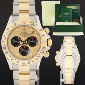 MINT Rolex Daytona 116523 Champagne Paul Newman Steel Yellow Gold Two Tone Watch