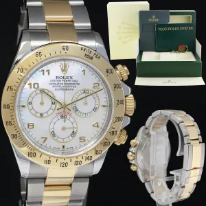 MINT Rolex Daytona 116523 Mother of Pearl MOP Diamond Yellow Gold Two Tone Watch