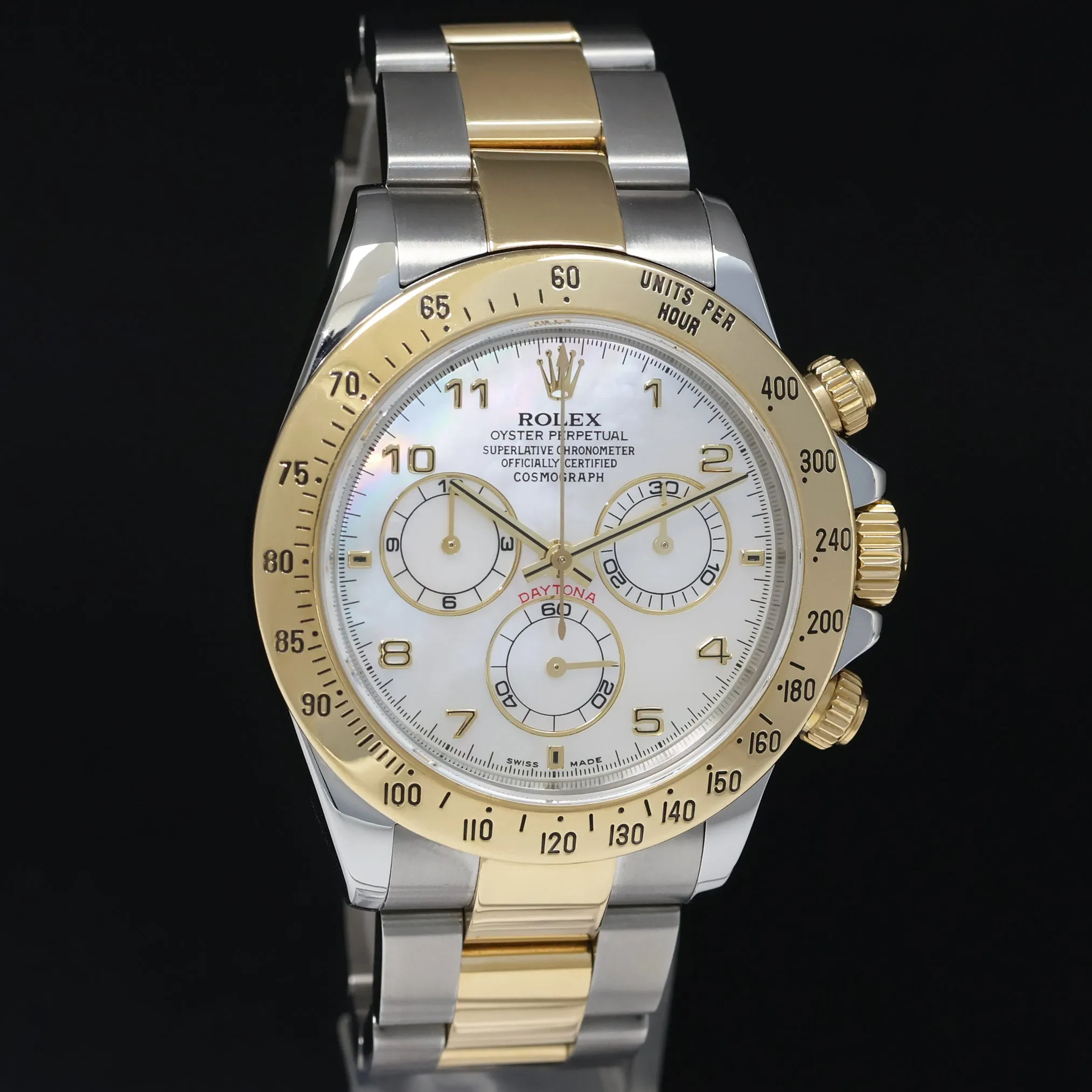 MINT Rolex Daytona 116523 Mother of Pearl MOP Diamond Yellow Gold Two Tone Watch