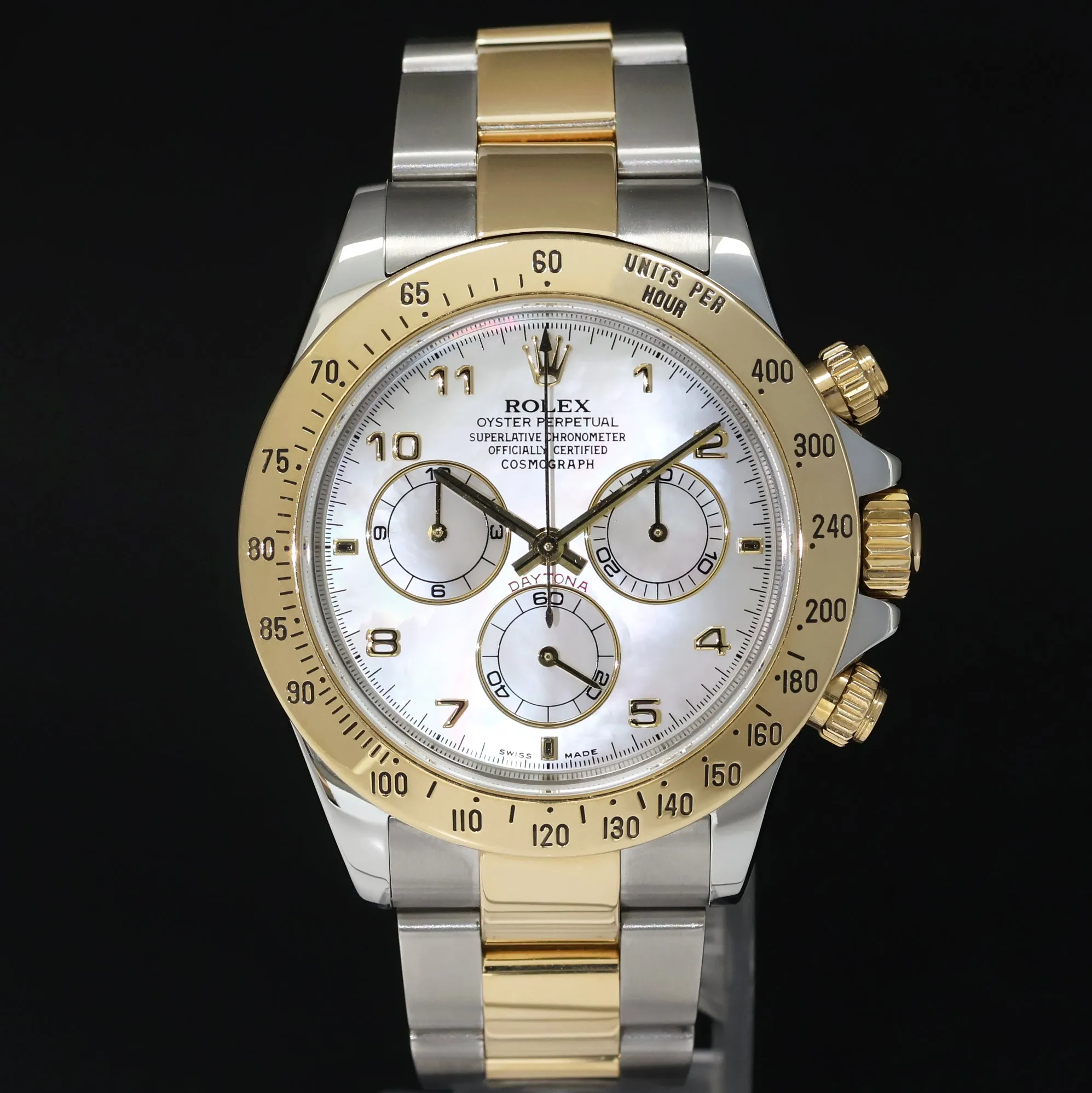 MINT Rolex Daytona 116523 Mother of Pearl MOP Diamond Yellow Gold Two Tone Watch