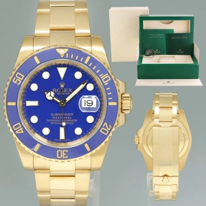 MINT Rolex Submariner Ceramic Flat Blue Smurf 116618LB Yellow Gold 40mm Watch Box