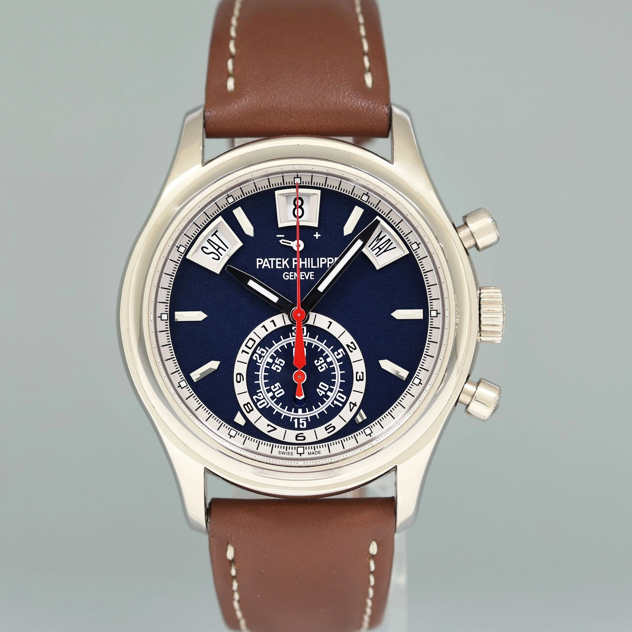 PAPERS MINT Patek Philippe 5960G White Gold Chrono Blue Calendar 40.5mm Watch