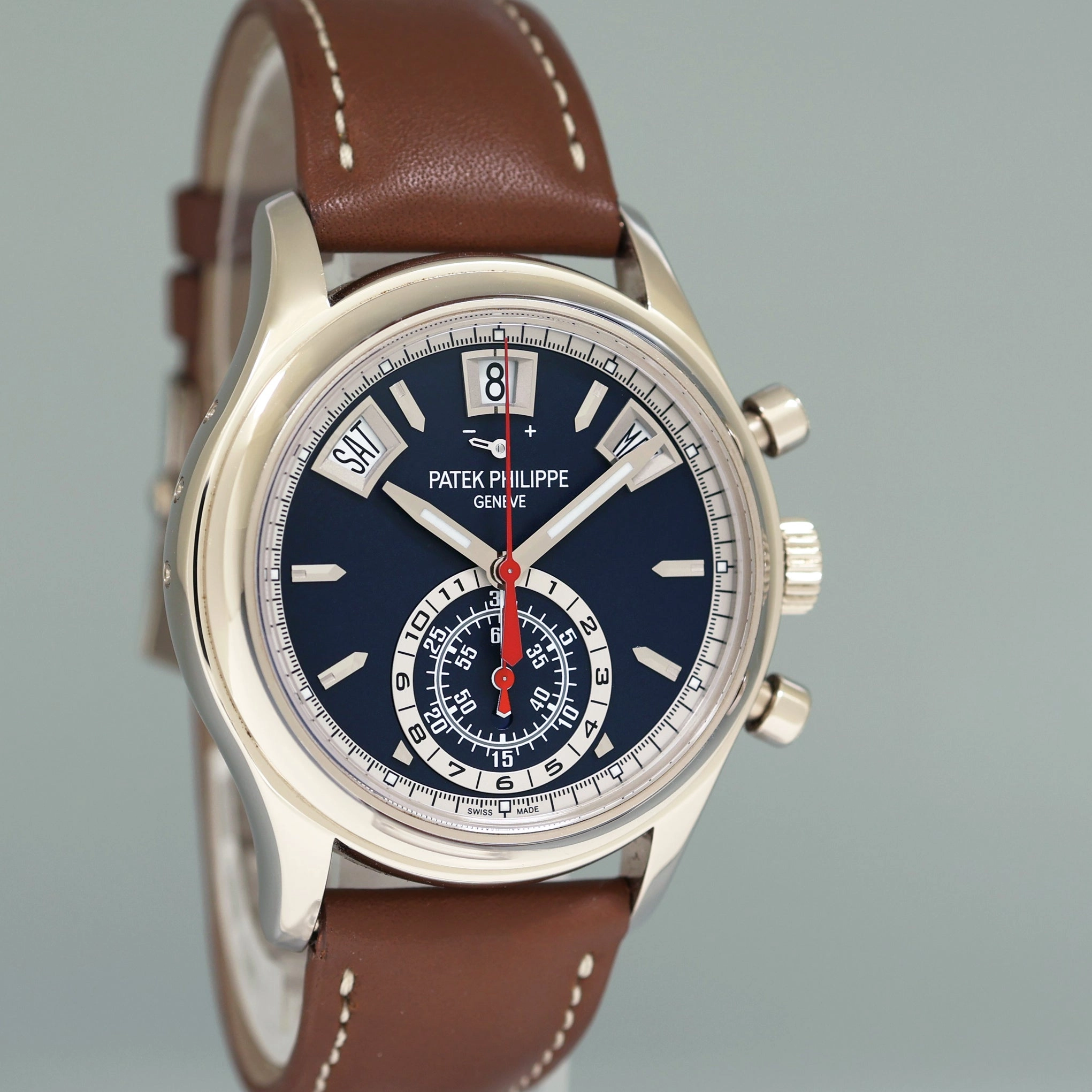 PAPERS MINT Patek Philippe 5960G White Gold Chrono Blue Calendar 40.5mm Watch