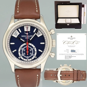 PAPERS MINT Patek Philippe 5960G White Gold Chrono Blue Calendar 40.5mm Watch