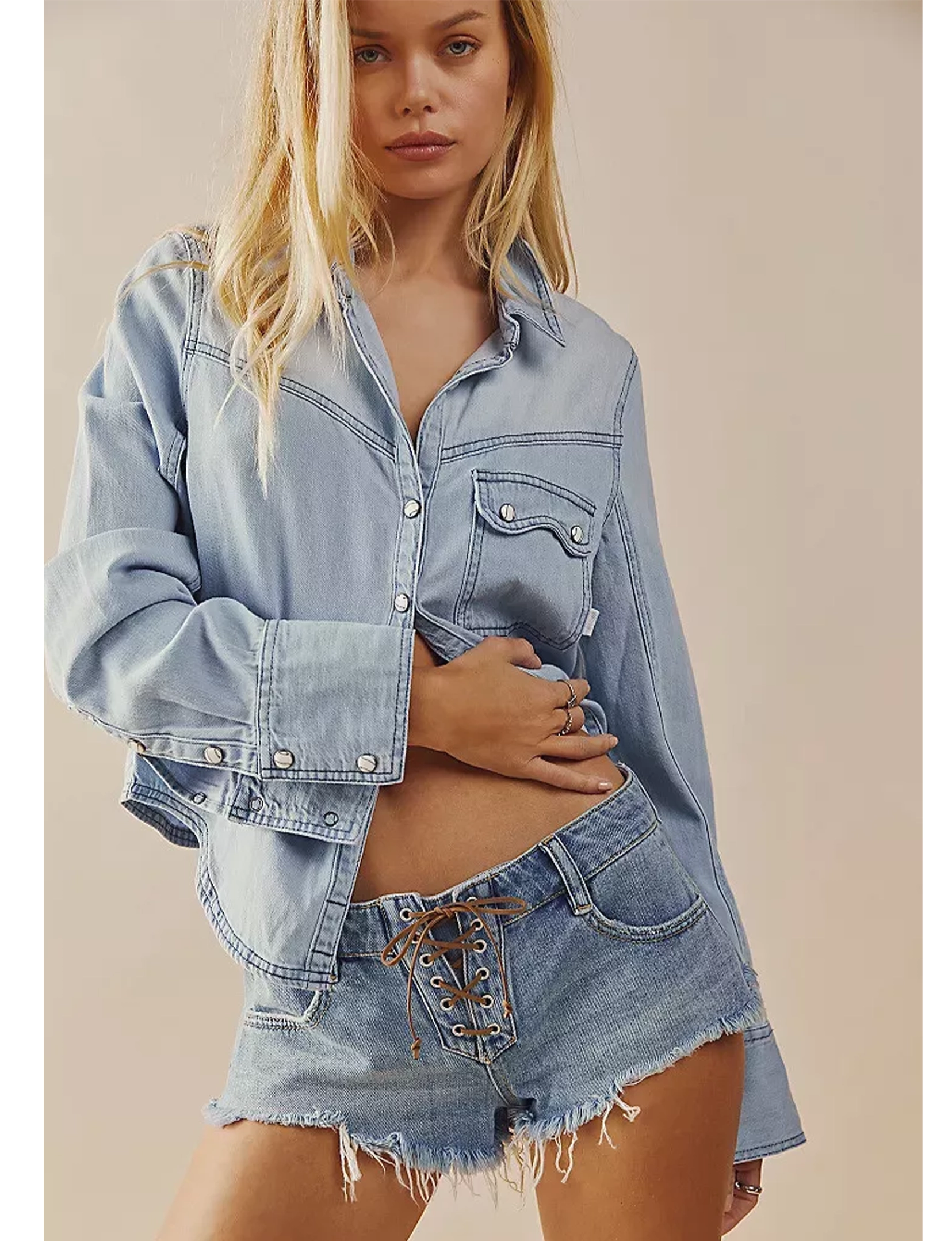 Shrunken Denim Indigo, Light Wash Faded