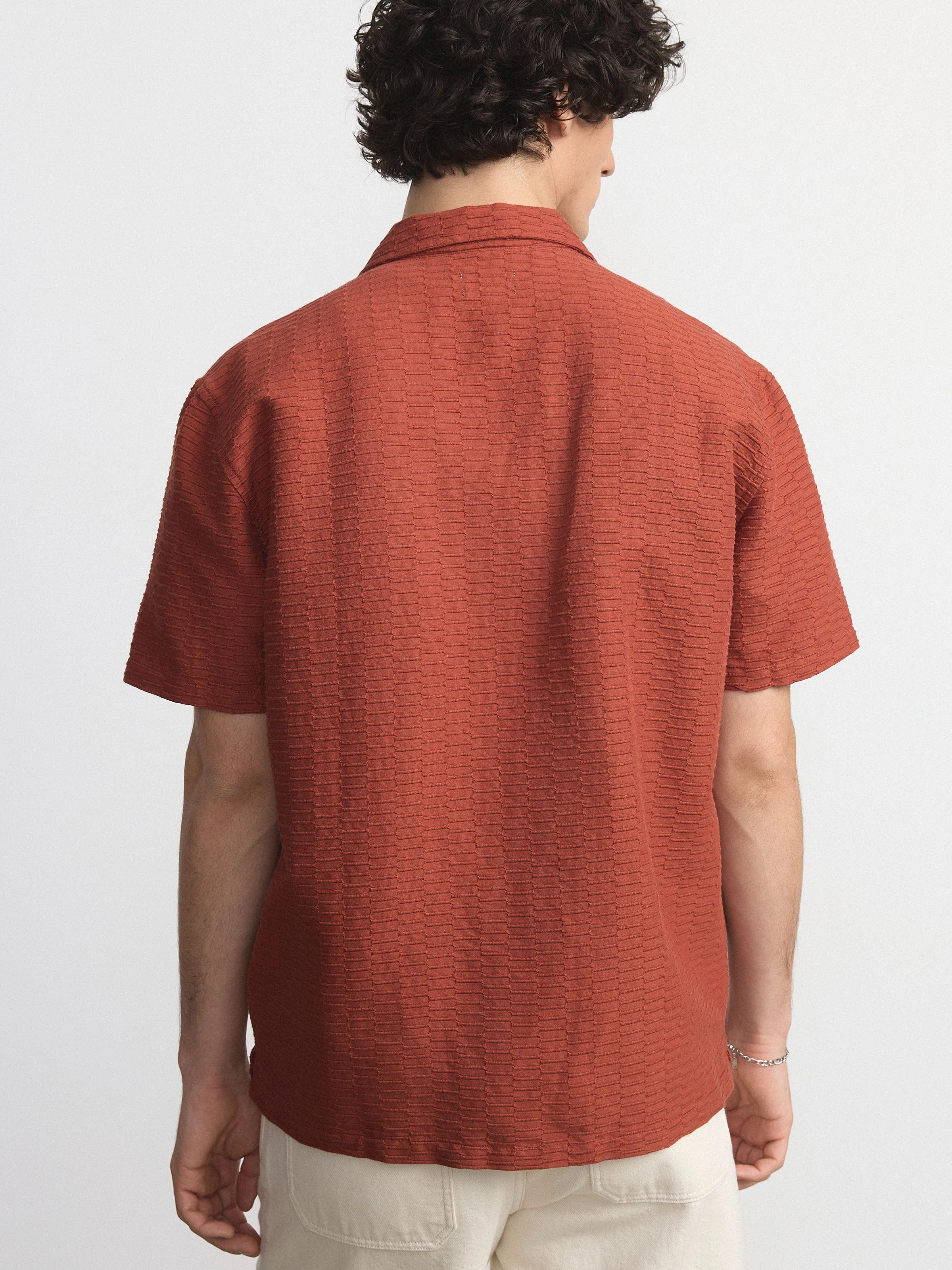 The Textured Camp Collar Shirt in Spice Orange