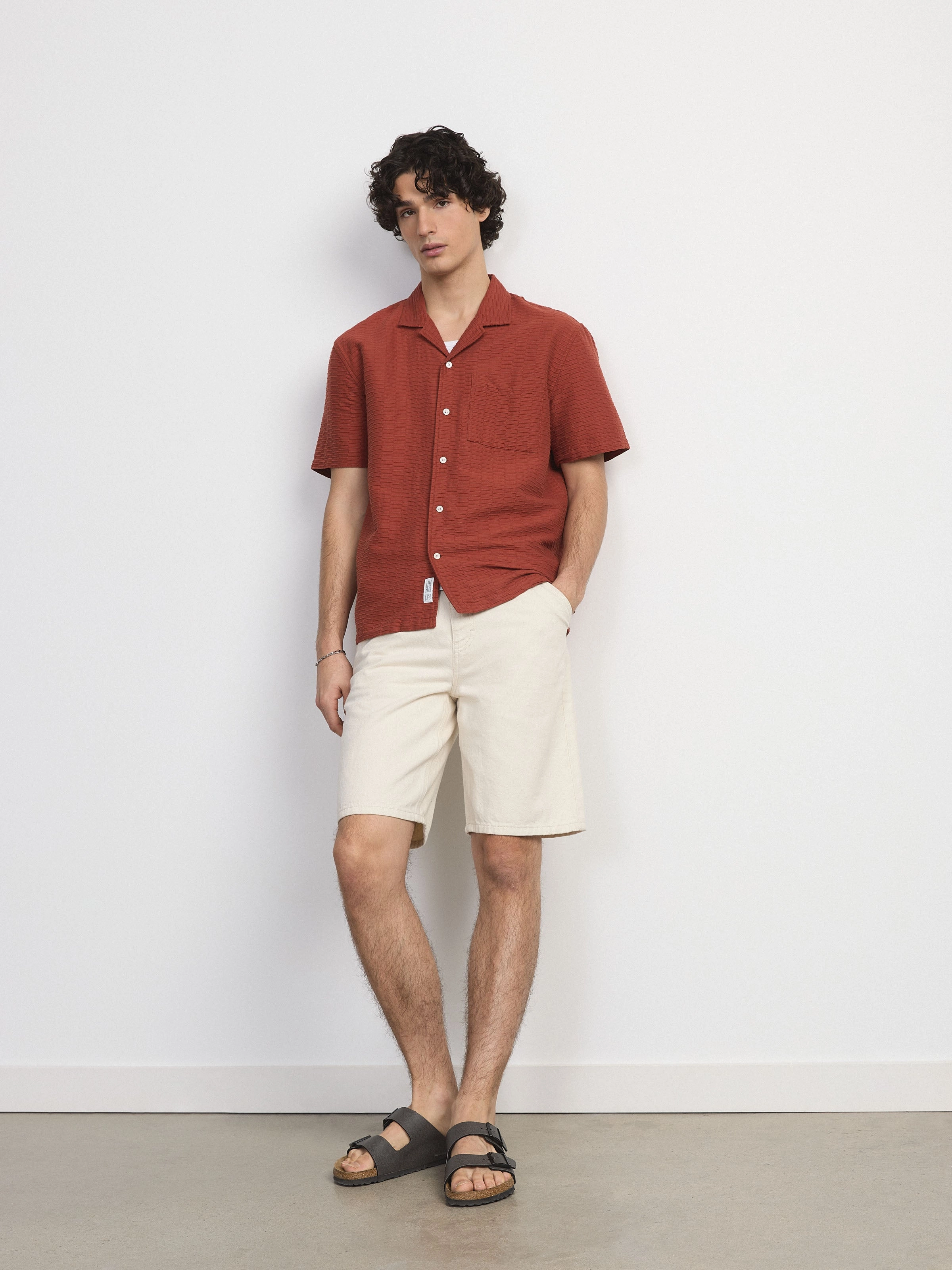 The Textured Camp Collar Shirt in Spice Orange