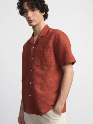 The Textured Camp Collar Shirt in Spice Orange