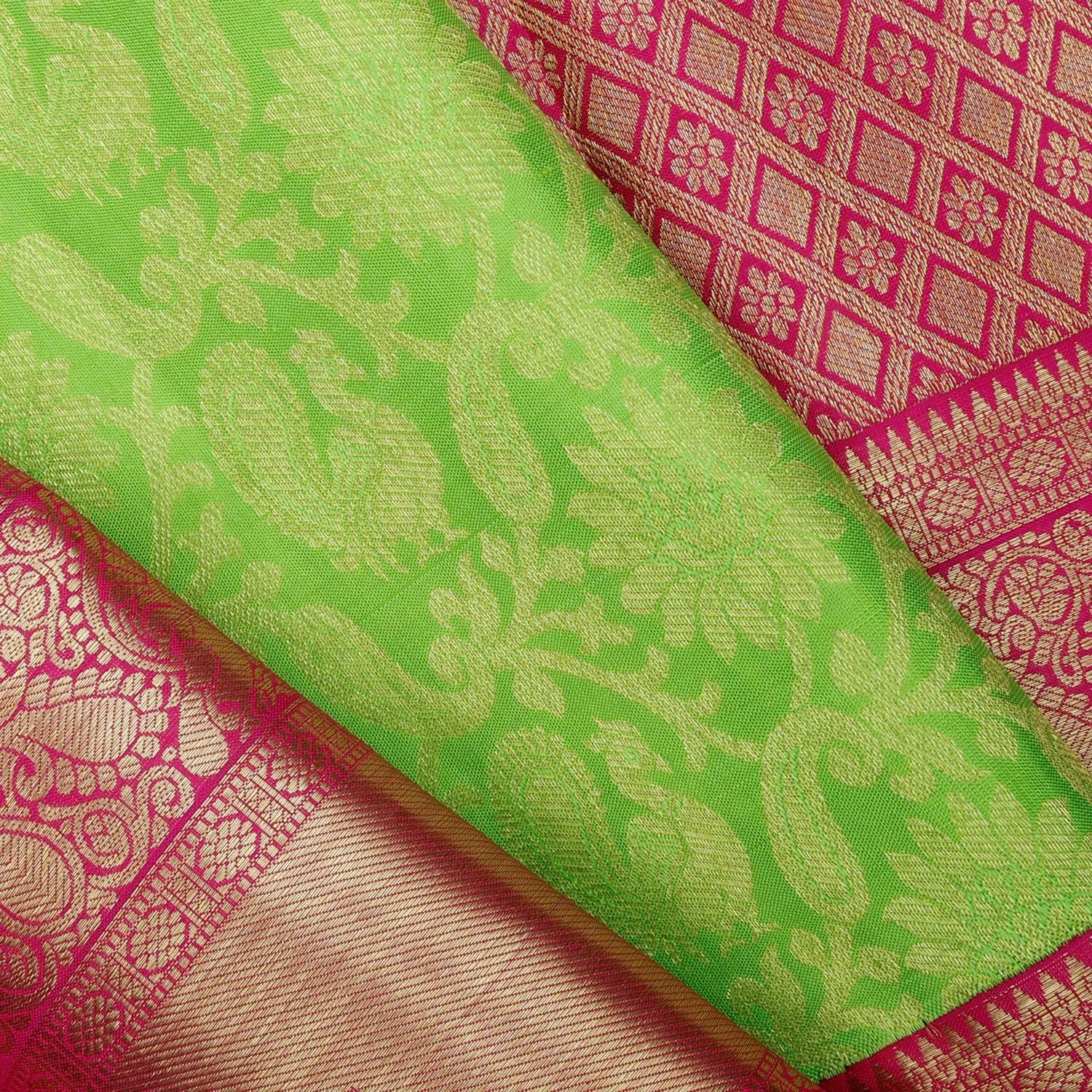 Vibrant Green Kanjivaram Silk Saree Floral-Mayil