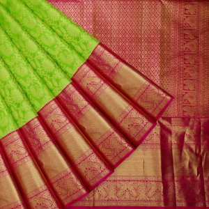 Vibrant Green Kanjivaram Silk Saree Floral-Mayil