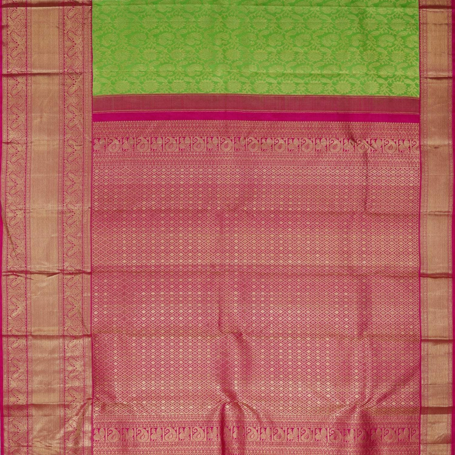 Vibrant Green Kanjivaram Silk Saree Floral-Mayil