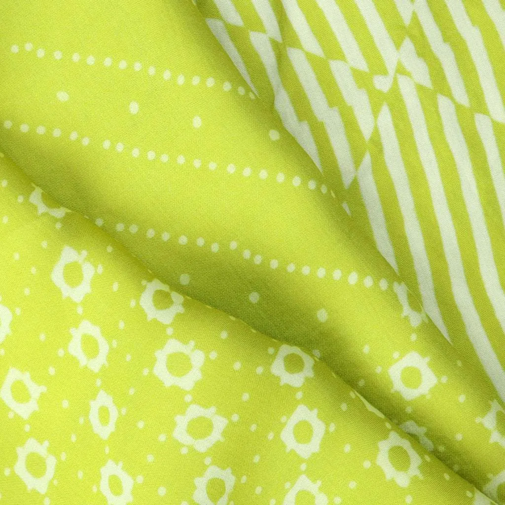 Vibrant Neon Green Printed Satin Silk Saree