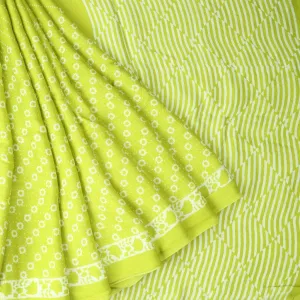 Vibrant Neon Green Printed Satin Silk Saree