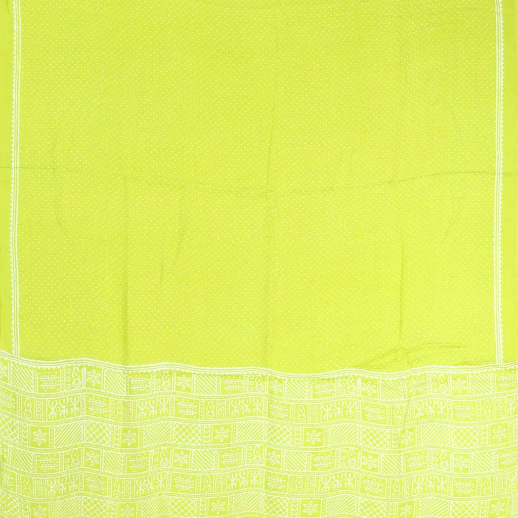 Vibrant Neon Green Printed Satin Silk Saree
