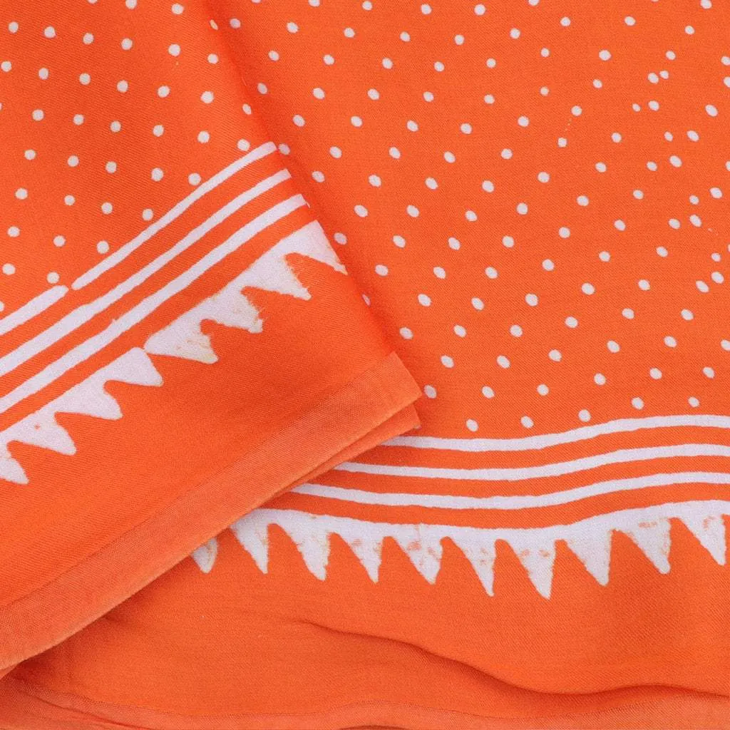 Vibrant Orange Printed Satin Silk Saree With Floral Motifs